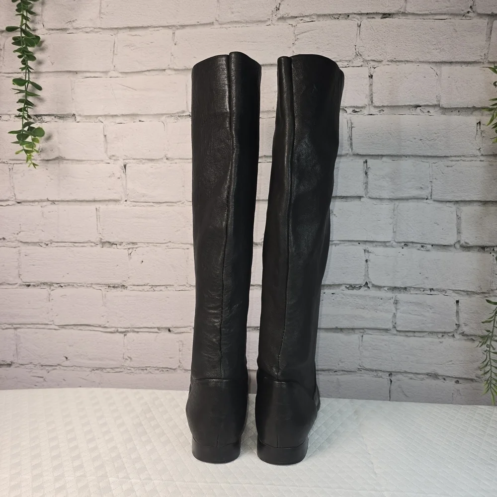 J. CREW BLACK SOFT LEATHER PULL ON KNEE HIGH BLACK BOOTS WOMENS SIZE 8
